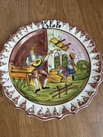 Gyönyörű Olasz Bassano nagy, kézzel festett fajansz dísztányér.