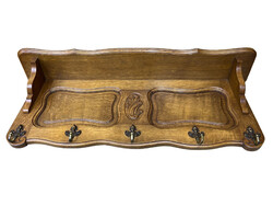 Antique Style Oak Wall Coat Rack with 5 Hooks