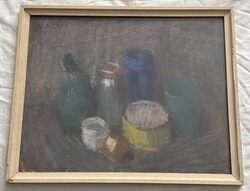 Imreh Zsigmond (1900–1965): Asztali csendélet – Eredeti, 1960-as pasztell festmény