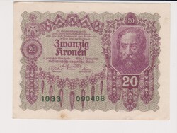 Osztrák-Magyar  20 korona 1922  XF  hajtatlan ropogós