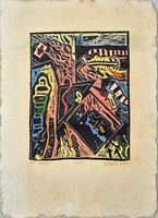 Ef Zámbó István - Más terület 46 x 33 cm színezett linómetszet, merített papír