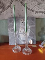 Pár Art Deco préselt üveg gyertyatartó Durover Belga Bambou Tors