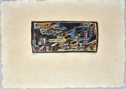 Ef Zámbó István - Irány 46 x 33 cm színezett linómetszet, merített papír