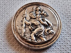 Antik ezüst (Ag. 835) Szent Kristóf mágneses autó műszerfal jelvény