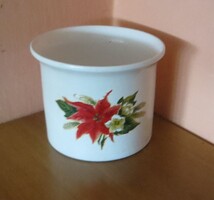 Régi retró porcelán kaspó  mikulásvirág mintás 12 cm, jelzetlen Zsolnay Alföldi stílus