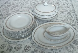Hiányos Csehszlovák porcelán, fehér arany elegáns mintás készlet