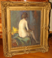 GARANTÁLTAN EREDETI CSODÁS PÁLDY ZOLTÁN /1884-1939/ NŐI AKT : VÁRAKOZÁS