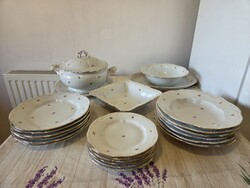 Zsolnay barokk arany tollazott szort virágmintás porcelán étkészlet - teljes