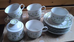 Sosem használt retro Alföldi porcelán teás készlet (Zöld lóhere / petrezselyem mintás)