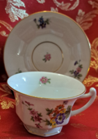 Antik virágos porcelán csésze tányérral (L6423)