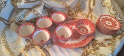 Retro Iris Cluj (Kolozsvár) kézzel festett porcelán teáskészlet tálcával (hiányos)