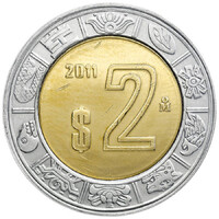 Mexikó 2 Pesos 2011 - Azték Napkő - napjelek / Mexikó címere - verdefényes