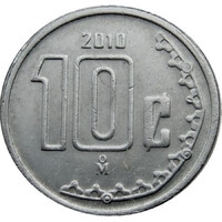 Mexikó 10 Centavos 2010 - Azték Napkő részlete / Mexikó címere - verdefényes