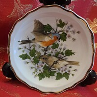 Vörösbegy madaras porcelán tányér, kis dísztányér (L6429)