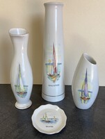 Retro Aquincum Porcelán „Balaton” Váza és Szuvenír Együttes