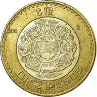 Mexikó 10 Pesos 2010 - Azték Napkő - Tonatiuh napisten / Mexikó címere - verdefényes