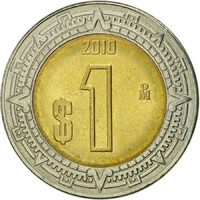 Mexikó 1 Peso 2010 - Azték Napkő - Ragyogás gyűrűje / Mexikó címere - verdefényes