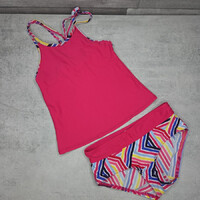 Decathlon Tribord rózsaszín mintás kislány tankini, 10 év