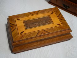 Szivar doboz , Ózdi Kohászati Üzemek , intarzia kemény fa , 29,5x19,5x8cm 70es évek magyar