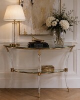 Maison Charles – French vintage console table with curved, translucent acrylic legs and brass fittings