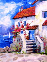 Seaside cottage - acrylic painting / Tengerparti ház- akril festmény