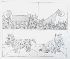 Kutya variációk - Konstruktív grafika, Gálócsi jelzéssel, 1976 - különleges darab - Gálócsi Ágnes?