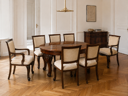 Hollóházi Premium Restored, Expandable Walnut Dining Set with 8 Chairs