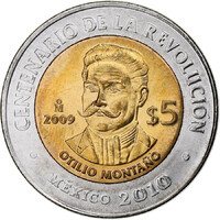 Mexikó 5 Pesos 2009 - Otilio Montano - verdefényes