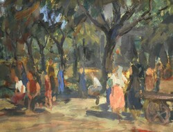 (N) Szabó József (1925-2010) : Fák alatt / Piaci jelenet