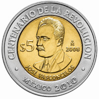 Mexikó 5 Pesos 2008 - José Vasconcelos - verdefényes