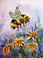 Bee with yellow floral - acrylic painting / Méhecske sárga virággal - akril festmény
