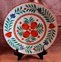 Virágos porcelán tányér, hollóházi falitányér (M6376)
