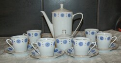 Ritka Alföldi porcelán kávés készlet – kék csillag mintás, aranyozott, hibátlan (6 személyes)