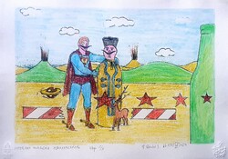 Ef Zámbó István - Superman találkozása Miskakancsóval 30 x 42 cm EBP, merített papír