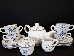 Herendi Village Pottery majolika kék virág mintás teás / kávés készlet