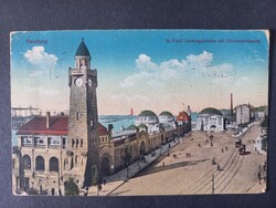 Hamburg – St. Pauli Landungsbrücken, villamos és Elba-alagút bejárata, 1913