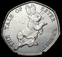 Egyesült Királyság 50 penny, 2017 150. Évforduló - Beatrix Potter születése /Péter, a nyúl/ E11B2V