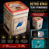 Retro kínai teás fémdoboz – Ching Wo Congou, Kee Mun, Lapsang Souchong, hajós dekor