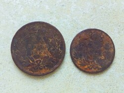 Portugália 2 db Különböző Érme 10 20 Reis 1883