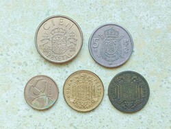 Spanyolország 5 db Különböző Érme 1 5 100 Pesetas 1944-1989