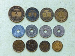 Franciaország 12 db Különböző Érme 5 10 50 Centimes 1 2 10 Frank francs 1918-1953