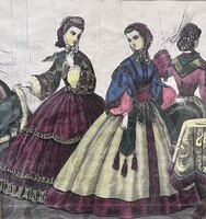 Kézzel színezett divatlap-metszett