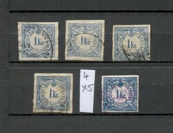 M30 - 1868 Newspaper Tax 1 kr, 5-piece lot – Ia watermark, different frame sizes and shades