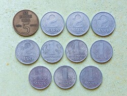 Németország NDK 11 db Különböző Érme 1 2 5 Márka 1962-1983