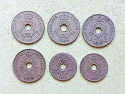 Belgium 6 db Különböző Érme 10 25 Centimes 1905-1929