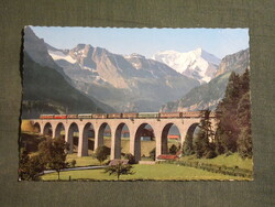 Képeslap,Svájc,Kander-völgy,Frutigen-viadukt,híd,vasútvonal,mozdony szerelvény,1966-