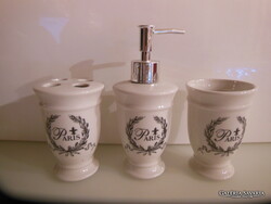 FÜRDŐSZOBA SZETT - ÚJ - 3 db - PORCELÁN - SZAPPAN ADAGOLÓ - 18 x 7 cm -  - NÉMET