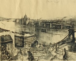 (N) Varga Nándor Lajos (1895-1978) : Lánchíd / Budapest (1963)