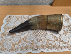 Régi díszített ivó csanakos szarú