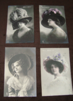 4 antik kalapos nő fotólap 1910-es évek Divat